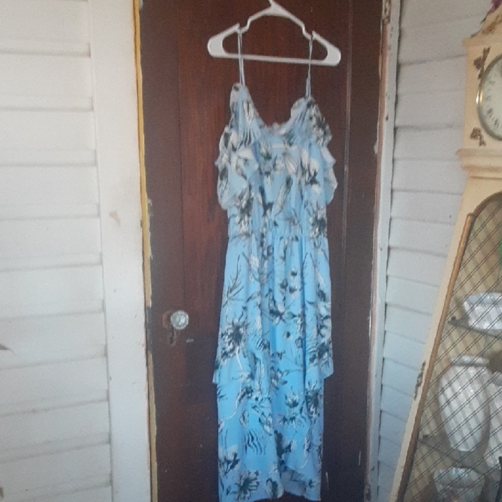 Parker Sky Blue Iris Floral Maxi Tiered Dress Sz Large